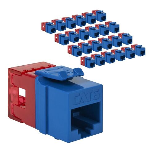 جاك حجر الزاوية ICC CAT6 مع ملف تعريف نحيف 180 درجة للأسفل، RJ45 UL مدرج PoE++ TAA متوافق مع لوحة الحائط أو لوحة التصحيح، يعمل مع أداة إنهاء JackEasy، أزرق 25 حزمة in Saudi Arabia