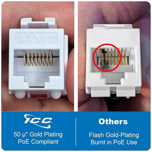 جاك حجر الزاوية ICC CAT6 مع ملف تعريف نحيف 180 درجة للأسفل، RJ45 UL مدرج PoE++ TAA متوافق مع لوحة الحائط أو لوحة التصحيح، يعمل مع أداة إنهاء JackEasy، أزرق 25 حزمة in Saudi Arabia