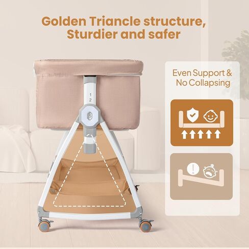 JOYMOR Baby Bassinet with Changing Table, Bedside Bassinet for Baby with Comfy Mattress and Wheels, 6 Height Adjustable Easy Folding Portable Bedside Crib for Newborn (Beige) in Saudi Arabia