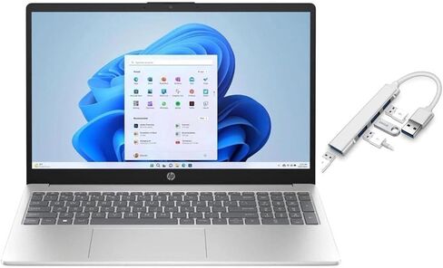 HP 15.6 FHD Laptop | AMD Ryzen 5 7520U(Beat i5-1155G7)| AMD Radeon Graphics | Webcam | WiFi | Copilot | Silver | 8GB RAM DDR5 | 512GB SSD |Windows 11 Pro |Bundle with USB 3.0 Hub in Saudi Arabia