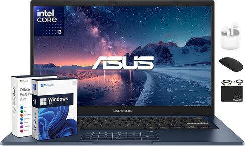 ASUS Vivobook 14" FHD Laptop for for Student Business 2025, AI-Powered Computer, 6-Core Intel i3, 24GB RAM & 1TB Storage (512GB SSD + 500GB Ext), HubxcelAccessory, WiFi, Win 11 Pro, Lifetime MS Office in Saudi Arabia