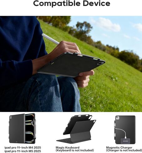 حافظة مغناطيسية لجهاز iPad Pro 11 بوصة M4 2024/M5 2025 - متوافقة مع لوحة المفاتيح السحرية وتدعم شحن Apple Pencil Pro، غطاء حماية نحيف مع حامل فوليو، أسود in Kuwait