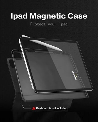 حافظة مغناطيسية لجهاز iPad Pro 11 بوصة M4 2024/M5 2025 - متوافقة مع لوحة المفاتيح السحرية وتدعم شحن Apple Pencil Pro، غطاء حماية نحيف مع حامل فوليو، أسود in Kuwait