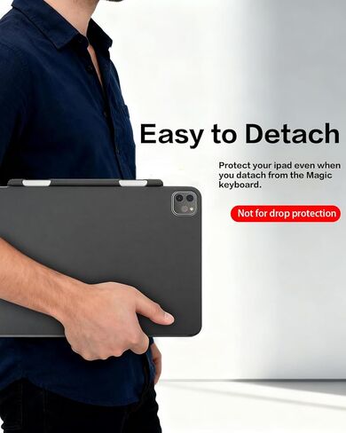 حافظة مغناطيسية لجهاز iPad Pro 11 بوصة M4 2024/M5 2025 - متوافقة مع لوحة المفاتيح السحرية وتدعم شحن Apple Pencil Pro، غطاء حماية نحيف مع حامل فوليو، أسود in Kuwait