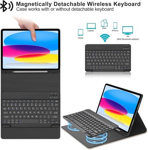 Keyboard Case for iPad (A16) 11th/10th Generation 11&10.9 Inch with Pencil Holder, Magnetic Detachable Wireless Bluetooth Folio Keyboard Cover for iPad 11th/10th Gen 2025/2022- Black in Saudi Arabia