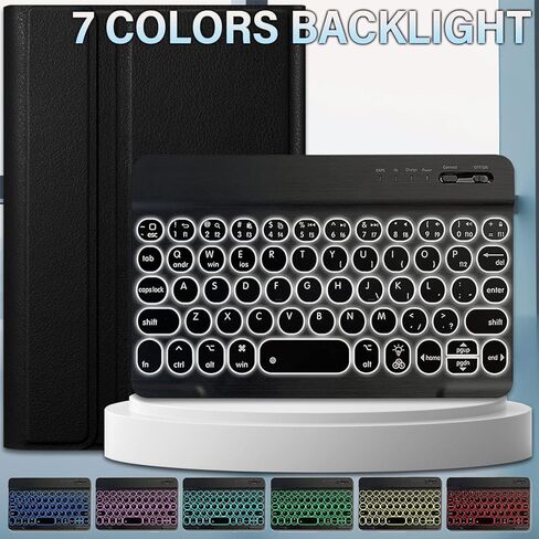Backlit Keyboard Case for Samsung Galaxy Tab A11 / Tab A9 8.7-Inch 2025/2023 with Screen Protector, Wineecy 7 Colors Light Detachable Wireless Keyboard PU Leather Folio Case for 8.7" Galaxy Tab A11/A9 in Saudi Arabia