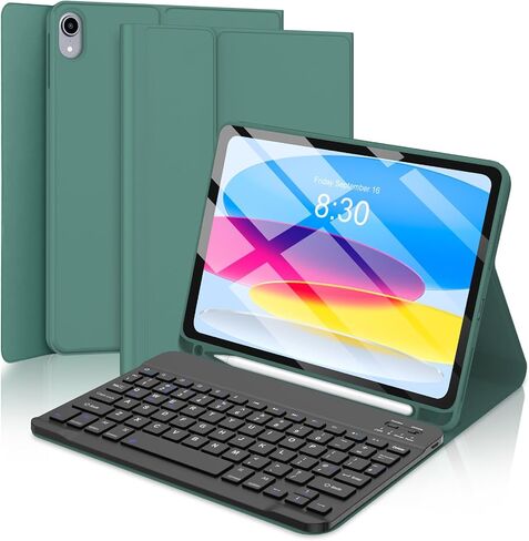 حافظة لوحة مفاتيح لجهاز iPad (A16) الجيل الحادي عشر/العاشر مقاس 11&10.9 بوصة مع حامل أقلام، غطاء لوحة مفاتيح بلوتوث لاسلكي قابل للفصل مغناطيسي لجهاز iPad الجيل 11/العاشر 2025/2022 - أخضر داكن in Kuwait