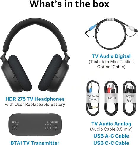 سماعات تلفزيون Sennheiser RS ​​255 - سماعات رأس بلوتوث وحزمة جهاز الإرسال - سماعات رأس لاسلكية ذات زمن وصول منخفض مع صوت محيطي افتراضي ووضوح الكلام وتقنية Auracast - بطارية 50 ساعة in Kuwait