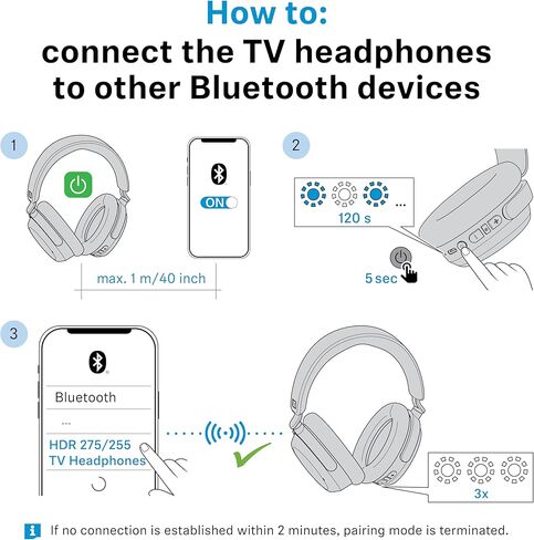 سماعات تلفزيون Sennheiser RS ​​255 - سماعات رأس بلوتوث وحزمة جهاز الإرسال - سماعات رأس لاسلكية ذات زمن وصول منخفض مع صوت محيطي افتراضي ووضوح الكلام وتقنية Auracast - بطارية 50 ساعة in Kuwait