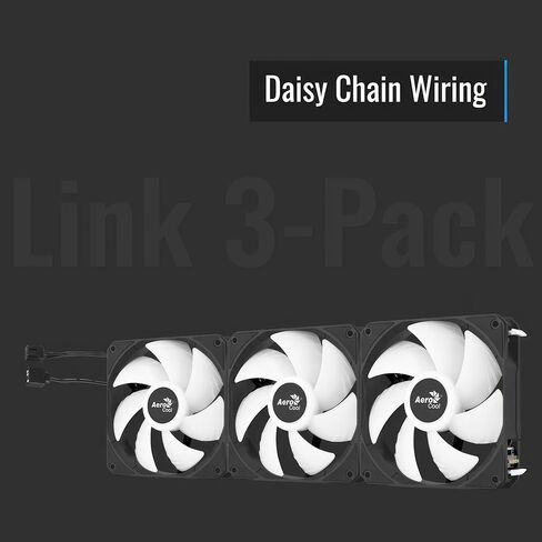 مروحة AeroCool Link 3-Pack لحافظة الكمبيوتر، حزمة ثلاثية من مراوح ARGB 120 مم، تصميم سلسلة ديزي، مروحة صامتة، تجميع وتفكيك سهل للمروحة، PWM 300-1500 دورة في الدقيقة، محمل هيدروليكي، أسود in Saudi Arabia