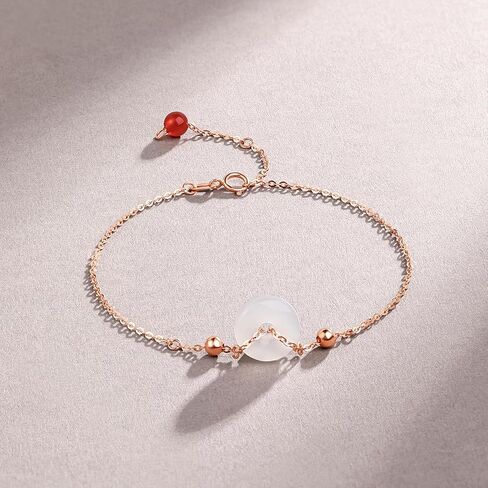 ZHOU LIU FU 18kt Gold Bracelet for Women, 18K Gold Charm Bracelet Strand Dainty Jewelry Fashion Round White Jade Rose Gold Link Bracelet for Girlfriends in Saudi Arabia