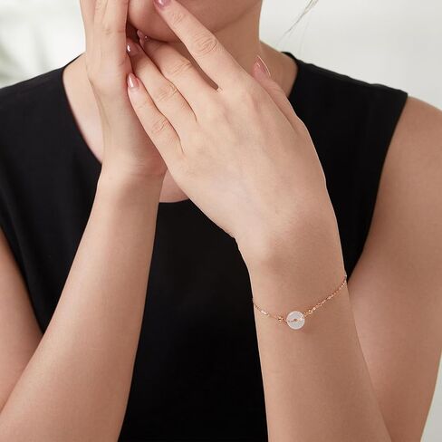 ZHOU LIU FU 18kt Gold Bracelet for Women, 18K Gold Charm Bracelet Strand Dainty Jewelry Fashion Round White Jade Rose Gold Link Bracelet for Girlfriends in Saudi Arabia