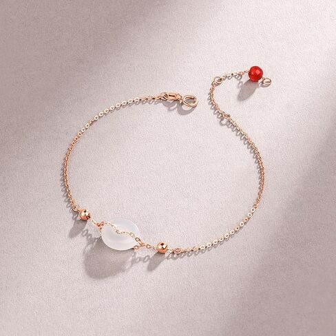 ZHOU LIU FU 18kt Gold Bracelet for Women, 18K Gold Charm Bracelet Strand Dainty Jewelry Fashion Round White Jade Rose Gold Link Bracelet for Girlfriends in Saudi Arabia