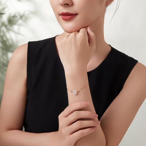 ZHOU LIU FU 18kt Gold Bracelet for Women, 18K Gold Charm Bracelet Strand Dainty Jewelry Fashion Round White Jade Rose Gold Link Bracelet for Girlfriends in Saudi Arabia