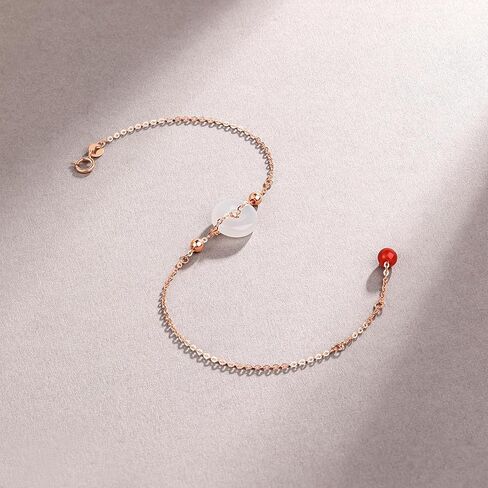 ZHOU LIU FU 18kt Gold Bracelet for Women, 18K Gold Charm Bracelet Strand Dainty Jewelry Fashion Round White Jade Rose Gold Link Bracelet for Girlfriends in Saudi Arabia