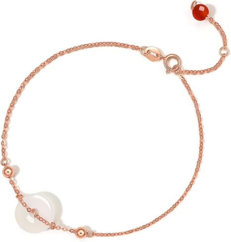 ZHOU LIU FU 18kt Gold Bracelet for Women, 18K Gold Charm Bracelet Strand Dainty Jewelry Fashion Round White Jade Rose Gold Link Bracelet for Girlfriends in Saudi Arabia