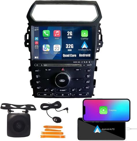 Kunfine Car CarPlay Android Auto Navigation Stereo GPS Radio Reverse Camera Display 10" IPS Touchscreen Headunit Tablet Pad Media Player for Ford Explorer 2011-2019، إذا كان ذلك ممكنًا، رباعي النواة 2G+32G in Kuwait