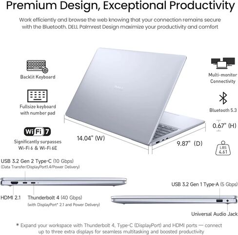 Dell 16 Plus Laptop Touchscreen Computer, 16" FHD+ Touch Screen Business Laptop PC, Intel Core Ultra 9 for Gaming & AI, 32GB DDR5 1TB SSD, Windows 11 Pro,Backlit Keyboard 10-Key,Wi-Fi 7,Thunderbolt in Kuwait