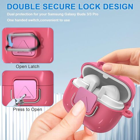 حافظة واقية لهاتف Samsung Galaxy Buds 3/3 FE (2025)/3 Pro مع مشبك قفل آمن، تصميم حامل الهاتف حماية كاملة من مادة TPU المقاومة للصدمات مع حلقة تسلق ومجموعة تنظيف (وردي) in Saudi Arabia