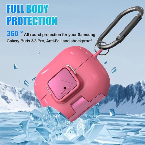 حافظة واقية لهاتف Samsung Galaxy Buds 3/3 FE (2025)/3 Pro مع مشبك قفل آمن، تصميم حامل الهاتف حماية كاملة من مادة TPU المقاومة للصدمات مع حلقة تسلق ومجموعة تنظيف (وردي) in Saudi Arabia