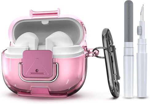 حافظة واقية لهاتف Samsung Galaxy Buds 3/3 FE (2025)/3 Pro مع مشبك قفل آمن، تصميم حامل الهاتف حماية كاملة من مادة TPU المقاومة للصدمات مع حلقة تسلق ومجموعة تنظيف (وردي) in Saudi Arabia