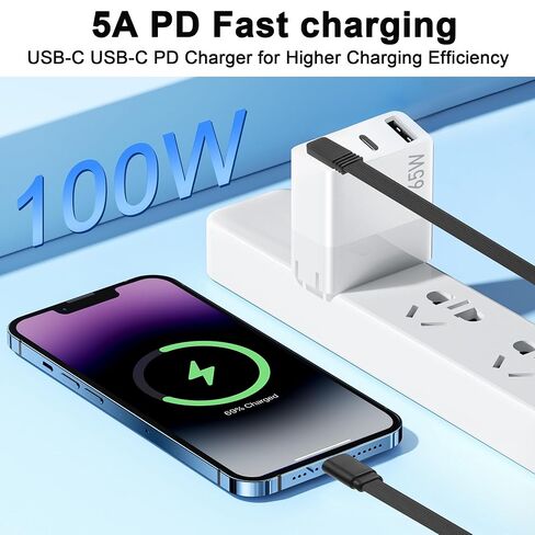 كابل USB C قصير بزاوية يمين PD 100W شحن سريع 90 درجة USB C إلى USBC سلك شحن رفيع جدًا من النوع C ذكر إلى ذكر كابل قصير للهاتف 16/15، والأجهزة اللوحية، والسيارات، والمزيد 7.87 بوصة in Kuwait