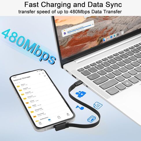 كابل USB C قصير بزاوية يمين PD 100W شحن سريع 90 درجة USB C إلى USBC سلك شحن رفيع جدًا من النوع C ذكر إلى ذكر كابل قصير للهاتف 16/15، والأجهزة اللوحية، والسيارات، والمزيد 7.87 بوصة in Kuwait