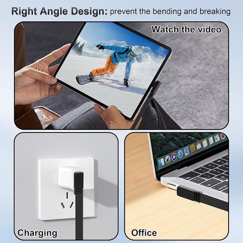 كابل USB C قصير بزاوية يمين PD 100W شحن سريع 90 درجة USB C إلى USBC سلك شحن رفيع جدًا من النوع C ذكر إلى ذكر كابل قصير للهاتف 16/15، والأجهزة اللوحية، والسيارات، والمزيد 7.87 بوصة in Kuwait