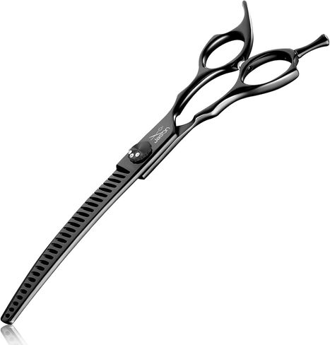 JASON 7" Curved Chunker Dog Scissors - Ergonomic Pet Scissors Black Curved Dog Shears 440C Stainless Steel Grooming Shears Professional Pet Shears For Groomer (28-Teeth, Down-curved) in Saudi Arabia