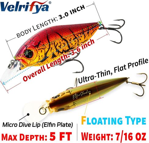 Hybrid Crankbaits/Jerkbait for Bass Fishing-Shallow Diving Crank Shad for Bass Crappie Walleye Pike, Cold Water for Winter and Spring Fishing, for Freshwater and Saltwater in Saudi Arabia