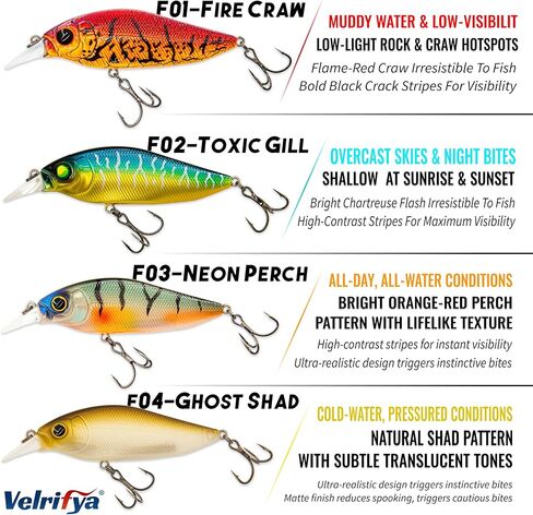 Hybrid Crankbaits/Jerkbait for Bass Fishing-Shallow Diving Crank Shad for Bass Crappie Walleye Pike, Cold Water for Winter and Spring Fishing, for Freshwater and Saltwater in Saudi Arabia