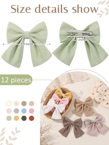12 قطعة مقاطع شعر الفتيات الصغيرات فيونكات شعر خيالية من القطن والكتان للفتيات إكسسوارات الشعر للأطفال الصغار لون فاتح in Kuwait