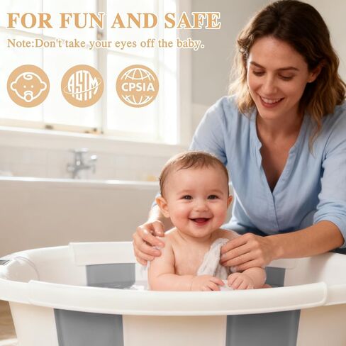 حوض استحمام للأطفال، حوض استحمام للأطفال مع ميزان حرارة ووسادة ناعمة، حوض استحمام للرضع قابل للطي لحديثي الولادة إلى الأطفال الصغار من عمر 0 ​​إلى 36 شهرًا، استخدام سريع ومحمول للسفر (رمادي) in Kuwait
