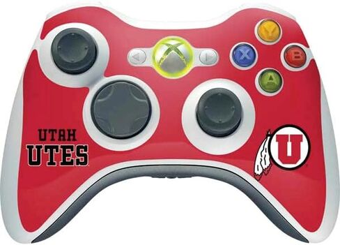 ملصق Skinit المخصص للألعاب متوافق مع وحدة التحكم اللاسلكية Xbox 360 - نص مرخص رسميًا من كلية يوتا على التصميم الأحمر in Saudi Arabia