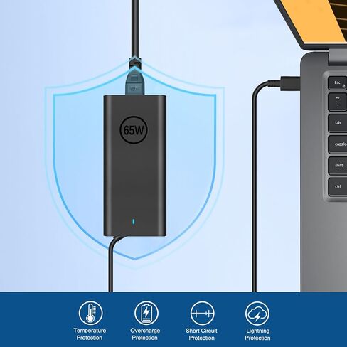 شاحن كمبيوتر محمول USB c بقدرة 65 وات متوافق مع HP ProBook 4 G1i G1a G1q، EliteBook 6 8 G1i XG1i XFlip Ultra ZBook Firefly 14 16 G8 G9 G10 G11 TPN-DA34 TPN-LA33 TPN-CA30 TPN-DA26 in Kuwait