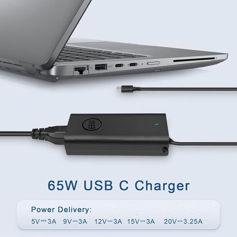 شاحن كمبيوتر محمول USB c بقدرة 65 وات متوافق مع HP ProBook 4 G1i G1a G1q، EliteBook 6 8 G1i XG1i XFlip Ultra ZBook Firefly 14 16 G8 G9 G10 G11 TPN-DA34 TPN-LA33 TPN-CA30 TPN-DA26 in Kuwait
