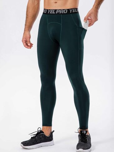 Men's Compression Pants with Pockets Athletic Leggings Running Cool Dry Gym Sport Workout Baselayer Tights in Saudi Arabia