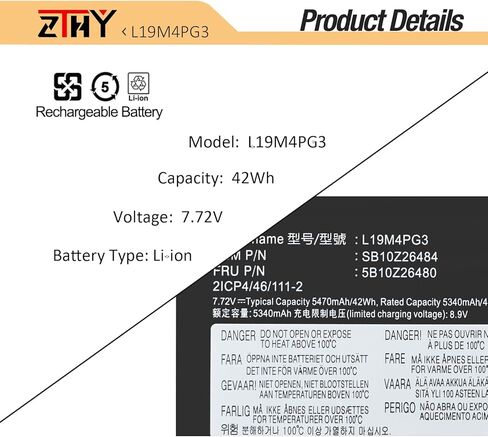 استبدال بطارية الكمبيوتر المحمول ZTHY L19M4PG3 L19M4PG4 لجهاز Lenovo X12 Detachable Gen 1 20UW 20UV، X12 Detachable Gen 2 21LK 21LL Series L19C4PG3 L19C4PG4 SB10Z27863 SB10Z26484 5B10Z27861 7.72 فولت، 42 وات في الساعة، 4 خلايا in Saudi Arabia