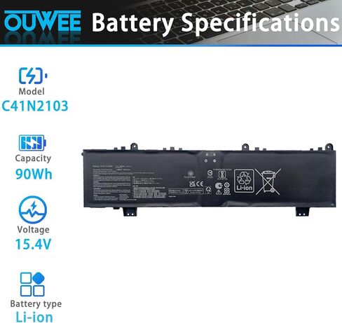 بطارية كمبيوتر محمول C41N2103 متوافقة مع Asus ROG Zephyrus Duo 16 GX650RM GX650RS GX650RW GX650RX NR2202RM NR2202RS NR2202RW NR2202RX GX650RM-LS016W Series 4ICP5/63/113 90Wh 15.4V in Kuwait