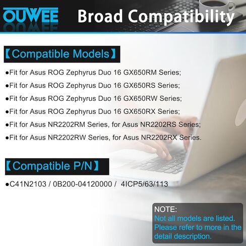 بطارية كمبيوتر محمول C41N2103 متوافقة مع Asus ROG Zephyrus Duo 16 GX650RM GX650RS GX650RW GX650RX NR2202RM NR2202RS NR2202RW NR2202RX GX650RM-LS016W Series 4ICP5/63/113 90Wh 15.4V in Kuwait