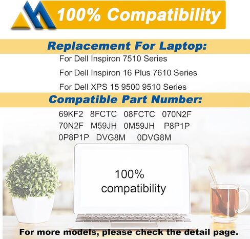 56Wh 8FCTC Laptop Battery Replacement for Dell Alienware M15 R3 R5 R4 R6 M17 R4 R3 Precision 5550 5560 XPS 15 9500 9510 G15 5520 5510 Inspiron 5620 7610 7510 Vostro 7510 11.4V 4650mAh in Saudi Arabia