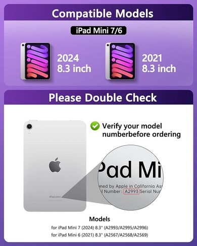 حافظة لوحة مفاتيح شفافة لجهاز iPad Mini 7 A17 Pro(2024) وMini 6 (2021) 8.3 بوصة، لوحة مفاتيح لاسلكية بإضاءة خلفية بـ 7 ألوان مع لوحة لمس، حامل دوار 360 درجة، حامل أقلام لجهاز iPad mini الجيل السابع/السادس، أرجواني in Kuwait