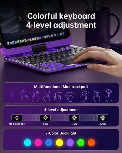 حافظة لوحة مفاتيح شفافة لجهاز iPad Mini 7 A17 Pro(2024) وMini 6 (2021) 8.3 بوصة، لوحة مفاتيح لاسلكية بإضاءة خلفية بـ 7 ألوان مع لوحة لمس، حامل دوار 360 درجة، حامل أقلام لجهاز iPad mini الجيل السابع/السادس، أرجواني in Kuwait