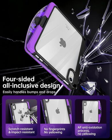 حافظة لوحة مفاتيح شفافة لجهاز iPad Mini 7 A17 Pro(2024) وMini 6 (2021) 8.3 بوصة، لوحة مفاتيح لاسلكية بإضاءة خلفية بـ 7 ألوان مع لوحة لمس، حامل دوار 360 درجة، حامل أقلام لجهاز iPad mini الجيل السابع/السادس، أرجواني in Kuwait