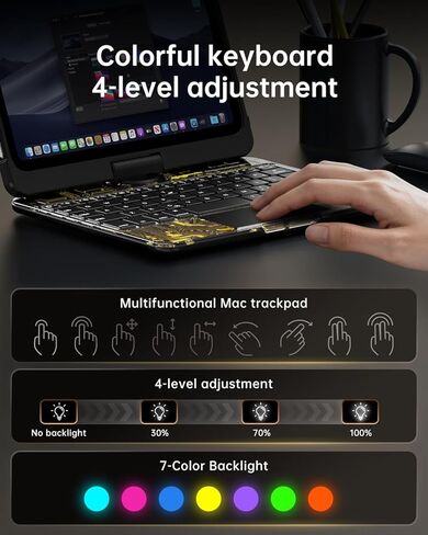 حافظة لوحة مفاتيح شفافة لجهاز iPad Mini 7 A17 Pro(2024) وMini 6 (2021) 8.3 بوصة، لوحة مفاتيح لاسلكية بإضاءة خلفية بـ 7 ألوان مع لوحة لمس، حامل دوار 360 درجة، حامل أقلام لجهاز iPad mini الجيل السابع/السادس، أسود in Kuwait