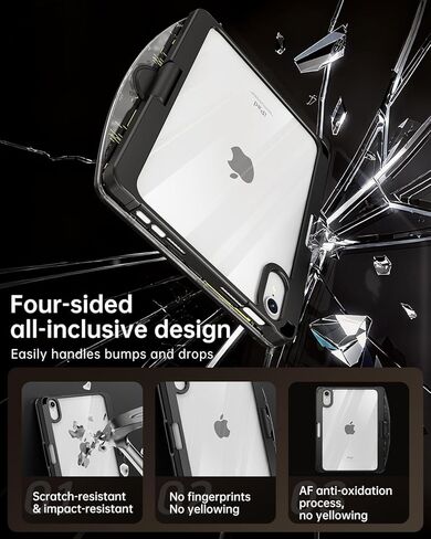 حافظة لوحة مفاتيح شفافة لجهاز iPad Mini 7 A17 Pro(2024) وMini 6 (2021) 8.3 بوصة، لوحة مفاتيح لاسلكية بإضاءة خلفية بـ 7 ألوان مع لوحة لمس، حامل دوار 360 درجة، حامل أقلام لجهاز iPad mini الجيل السابع/السادس، أسود in Kuwait
