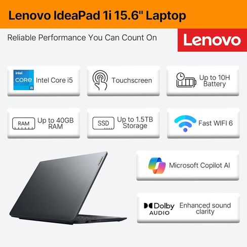 كمبيوتر محمول Lenovo Ideapad مقاس 15.6 بوصة بشاشة تعمل باللمس بدقة FHD • إصدار 2026 • معالج Intel i5-1335U 10-Core (Beats i7-1255U) • ذاكرة وصول عشوائي (RAM) سعة 12 جيجابايت • مساحة تخزين 768 جيجابايت (256 جيجابايت SSD + 512 جيجابايت خارجي) • مساعد الطيار in Kuwait