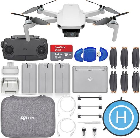 DJI Mini SE Fly More Combo - Drone Quadcopter with 3-Axis Gimbal, 2.7K Camera, GPS, 30 Mins Flight Time + 64GB Memory Card, Landing Pad + Pilot Bundle (Renewed) in Saudi Arabia