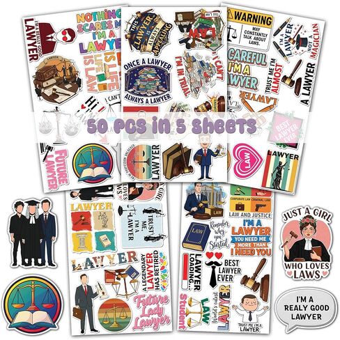 50 Pcs Lawyer Vinyl Sticker Waterproof Attorney Stickers Law School Decals Laptop Water Bottle Notebook Scrapbook Luggage Tablet Phone Bike Christmas Gifts for Girls Women Female Students in Saudi Arabia