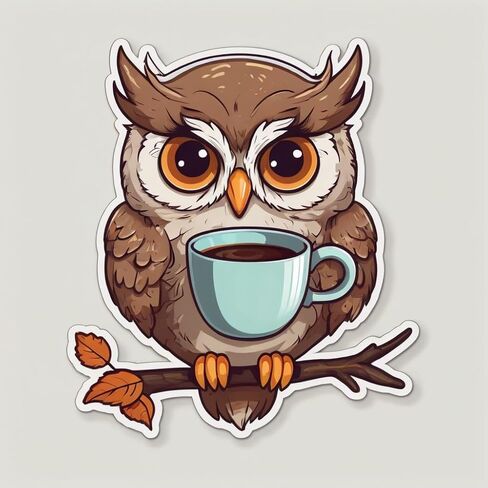 3pcs Cute Owl with Coffee Cup Vinyl Sticker – Waterproof Aesthetic Laptop, Water Bottle & Notebook Decal – Kawaii Animal Coffee Lover Gift QH3 in Saudi Arabia